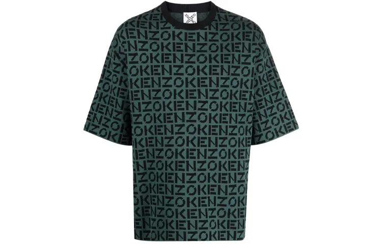 KENZO T Shirts Men's Green Crew Neck Straight Fit