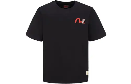 EVISU T Shirts Men's Black Crew Neck Moderate Straight Fit