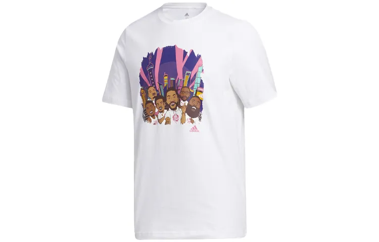 Adidas T-Shirts Men's White Crew Neck Moderate Straight Fit