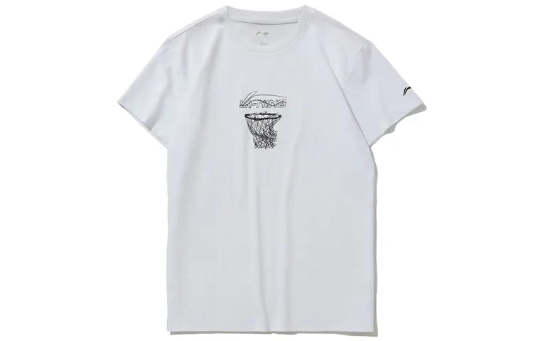 Li Ning Sports Basketball Collection T Shirts Men's White Crew Neck Moderate Straight Fit