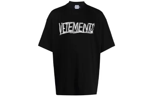 Vetements T Shirts Unisex Black Crew Neck Moderate Straight Fit