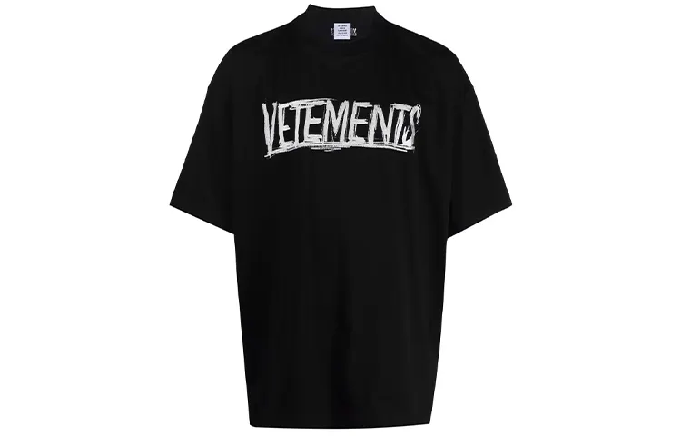 Vetements T Shirts Unisex Black Crew Neck Moderate Straight Fit