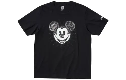 UNIQLO T Shirts Unisex Black Crew Neck Moderate Straight Fit