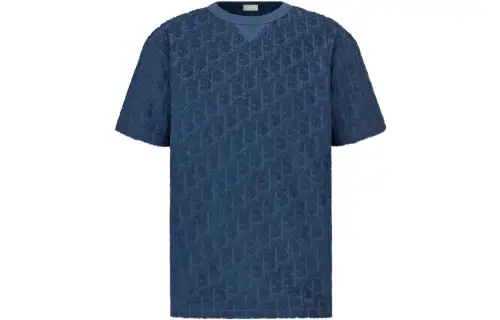DIOR T Shirts Men's Blue Crew Neck Moderate Straight Fit