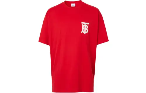Burberry T Shirts Men's Red Crew Neck Moderate Straight Fit