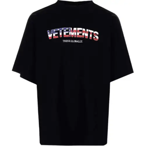 Vetements T Shirts Men's Black Crew Neck Moderate Straight Fit