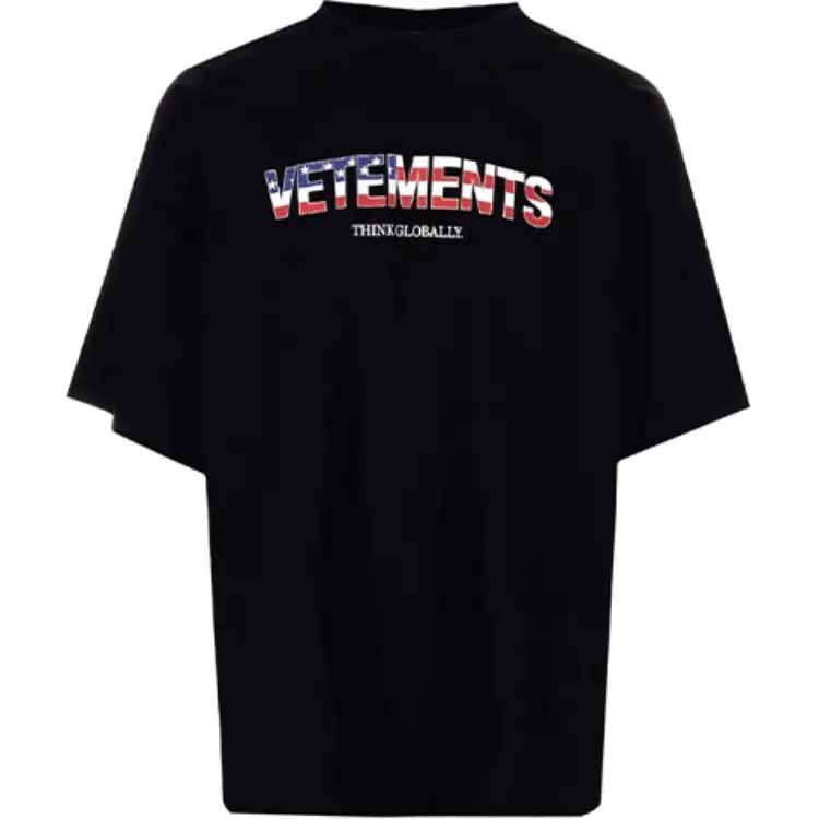 Vetements T Shirts Men's Black Crew Neck Moderate Straight Fit