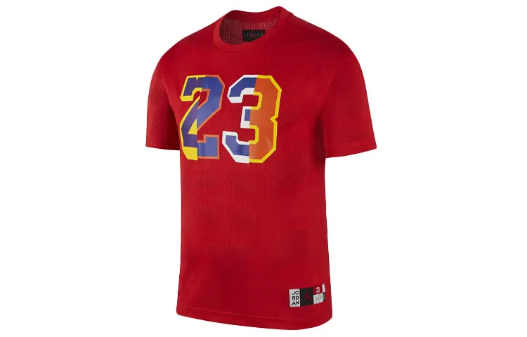 Jordan T-Shirts Men's Red Crew Neck Moderate Straight Fit
