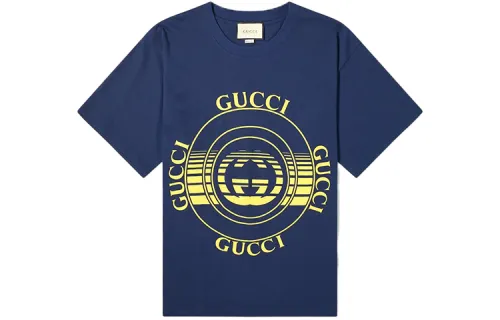 GUCCI T Shirts Men's Dark Blue Crew Neck Moderate Straight Fit