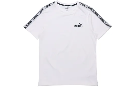 PUMA T Shirts Men's White Crew Neck Moderate Straight Fit