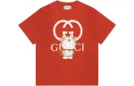 GUCCI X Doraemon T Shirts Men's Red Crew Neck Moderate Straight Fit