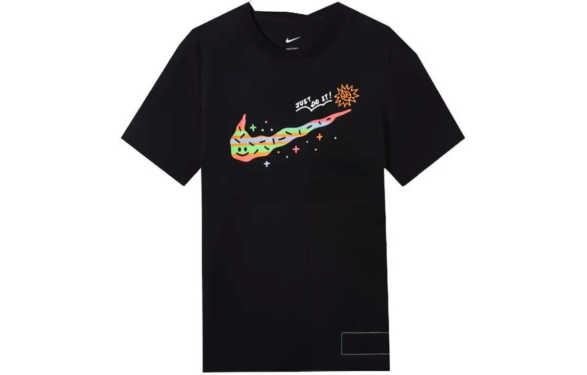 Nike T-Shirts Men's Black Crew Neck Moderate Straight Fit