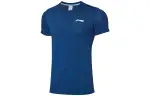 Li Ning T Shirts Men's Blue Crew Neck Moderate Straight Fit