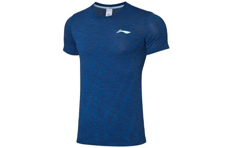 Li Ning T Shirts Men's Blue Crew Neck Moderate Straight Fit