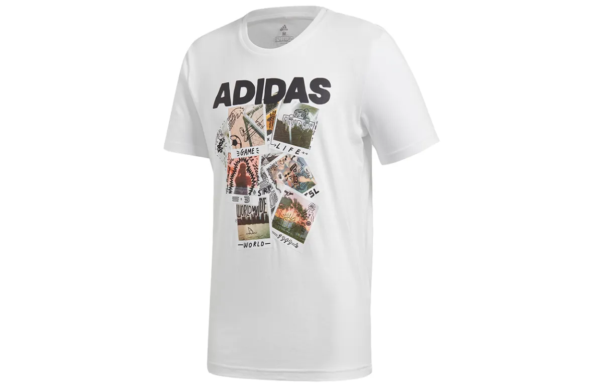 Adidas T-Shirts Men's White Crew Neck Moderate Straight Fit
