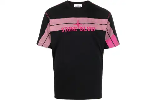 STONE ISLAND T Shirts Men's Black Crew Neck Moderate Straight Fit
