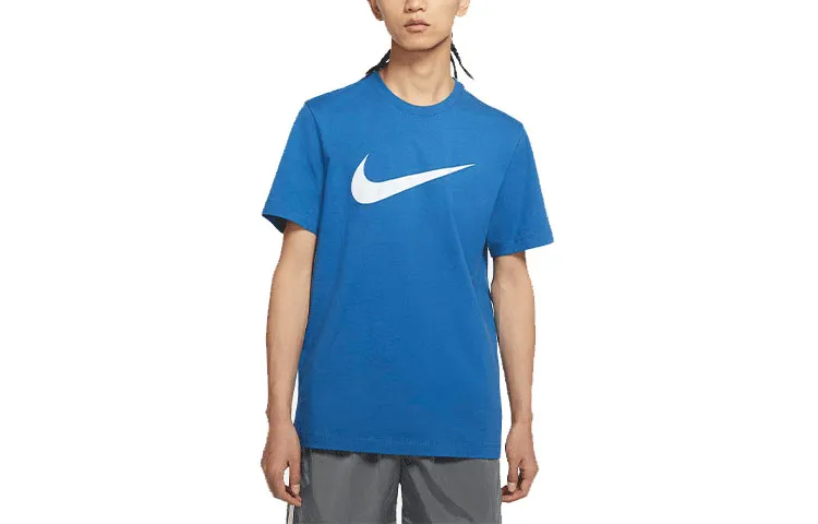 Nike T-Shirts Men's Blue Crew Neck Moderate Straight Fit
