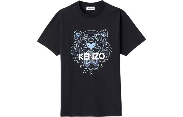 KENZO Принт с логотипом и головой тигра плафон круглый воротник короткий рукав Футболка мужской стиль черный
