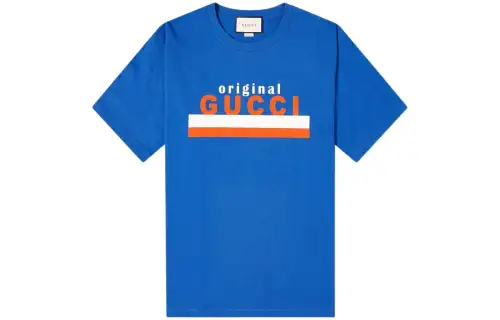GUCCI T Shirts Men's Blue Crew Neck Moderate Straight Fit
