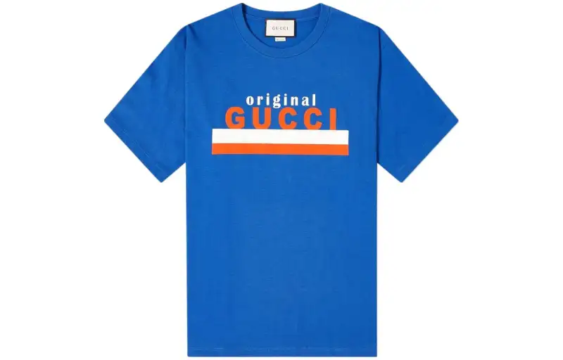 GUCCI T Shirts Men's Blue Crew Neck Moderate Straight Fit