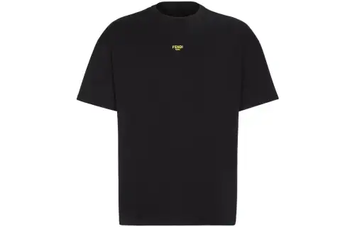 FENDI T Shirts Men's Black Crew Neck Moderate Straight Fit