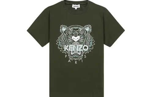 KENZO T Shirts Men's Dark Khaki Green Crew Neck Moderate Straight Fit