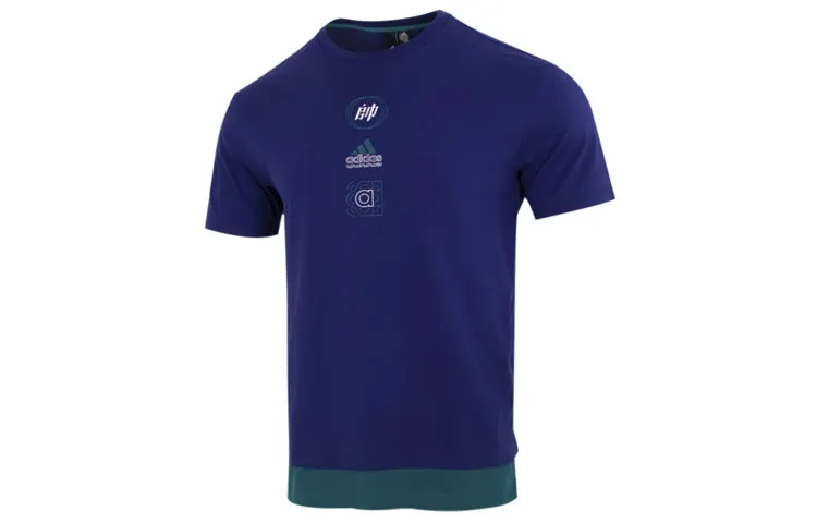 Adidas T-Shirts Men's Blue Crew Neck Moderate Straight Fit