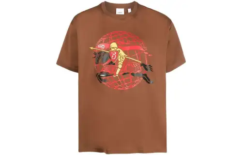 Burberry T Shirts Men's Brown Crew Neck Moderate Straight Fit