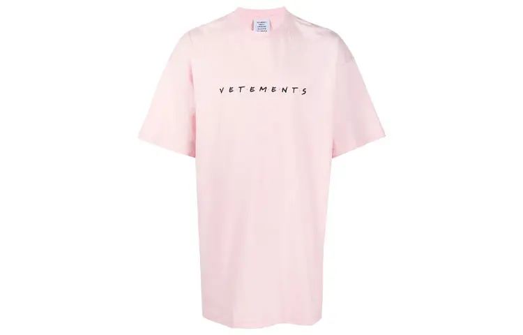 Vetements T Shirts Unisex Pink Crew Neck Moderate Straight Fit