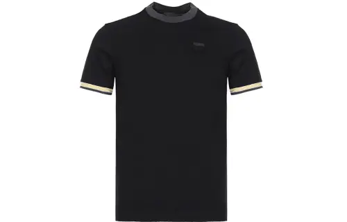 PRADA T Shirts Men's Black Smoke Gray Crew Neck Moderate Straight Fit