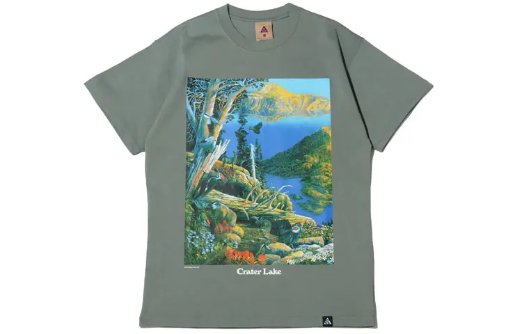 Nike ACG T-Shirts Men's Green Crew Neck Moderate Straight Fit