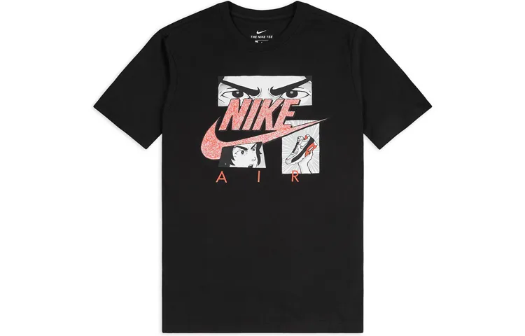 Nike T Shirts Men's Black Crew Neck Moderate Straight Fit