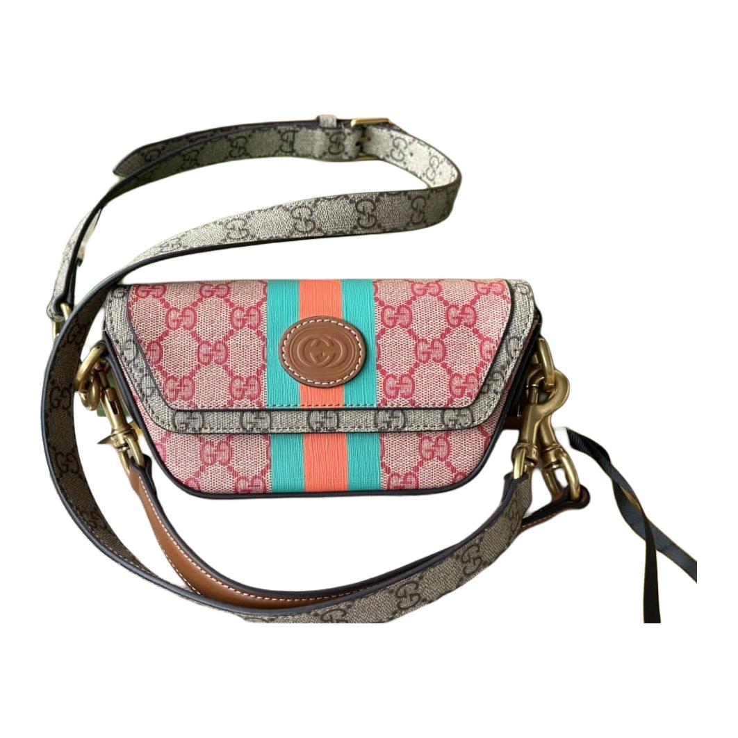 Женская сумка Gucci (коричнево-розовая) — фото 3