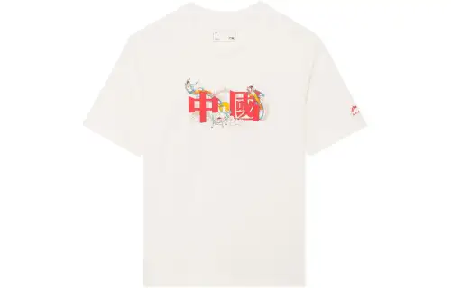 Li Ning Sports Life Collection T Shirts Men's Ecru Crew Neck Moderate Straight Fit