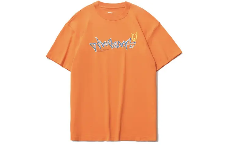 Li Ning CF Tracing T Shirts Men's Golden Orange Crew Neck Moderate Straight Fit