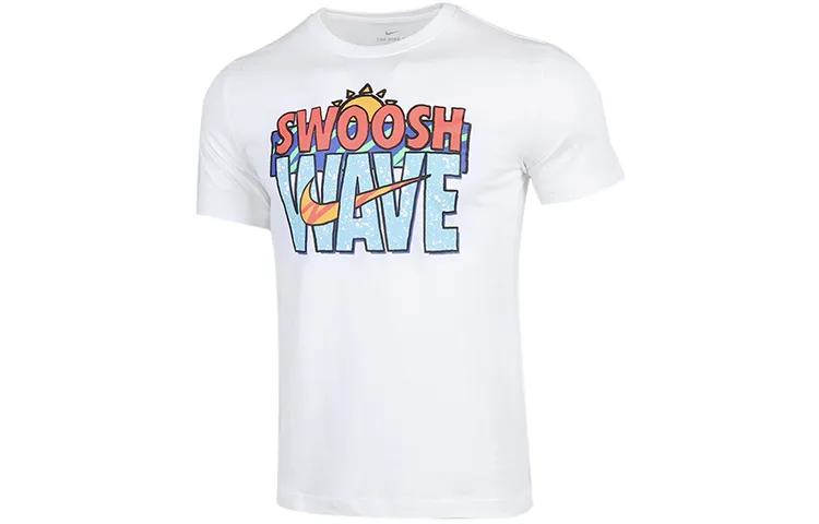 Nike T-Shirts Men's White Crew Neck Moderate Straight Fit