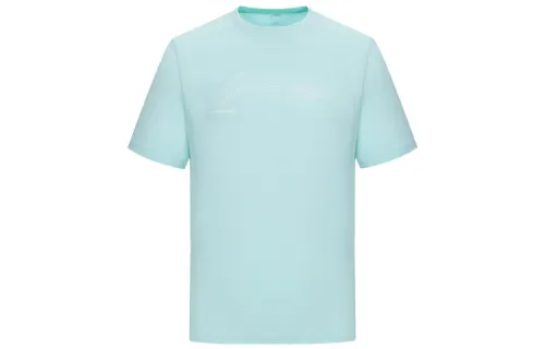Li Ning T Shirts Men's Cyan Crew Neck Moderate Straight Fit