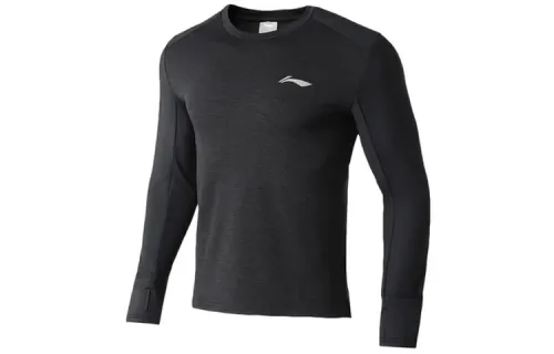 Li Ning Running Collection T Shirts Men's New Standard Black Crew Neck Moderate Straight Fit