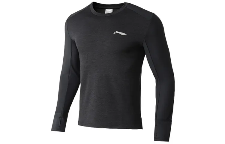 Li Ning Running Collection T Shirts Men's New Standard Black Crew Neck Moderate Straight Fit