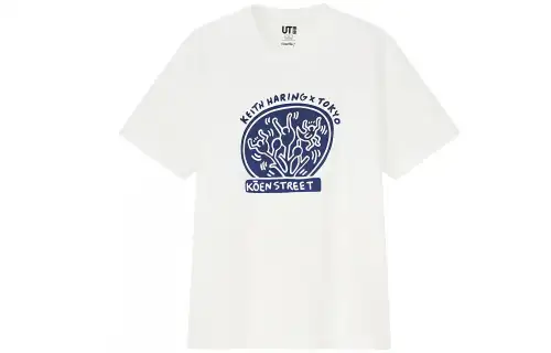 UNIQLO X Keith T Shirts Unisex White Crew Neck Moderate Straight Fit