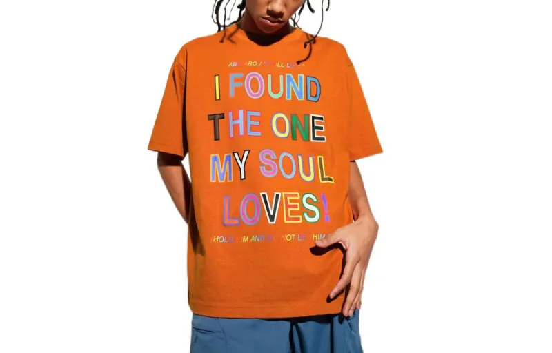 UNIQLO T Shirts Unisex Orange Crew Neck Moderate Straight Fit