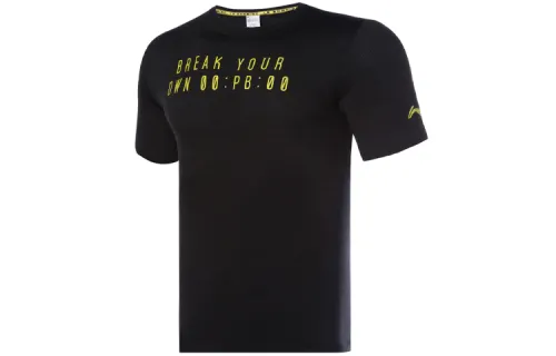 Li Ning Running Collection T Shirts Men's Black Crew Neck Moderate Straight Fit