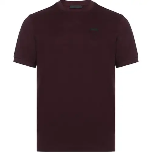 PRADA T Shirts Men's Burgundy Crew Neck Moderate Straight Fit
