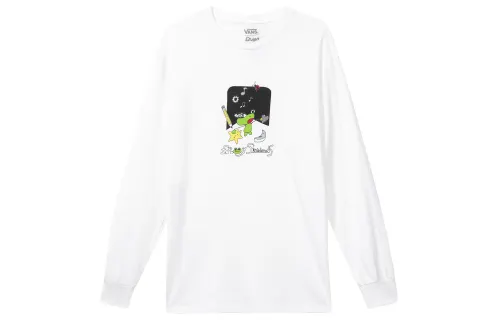 Vans X FROG T Shirts Men's White Crew Neck Moderate Straight Fit