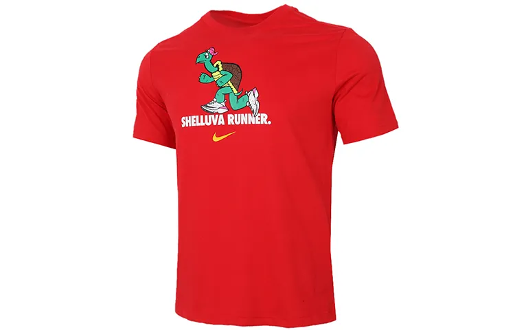 Nike T-Shirts Men's University Red Crew Neck Moderate Straight Fit