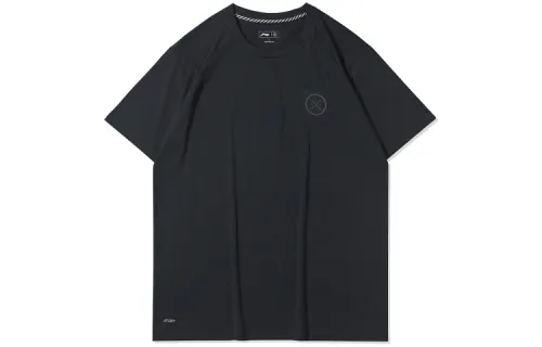 Li Ning T Shirts Men's New Standard Black Crew Neck Moderate Straight Fit