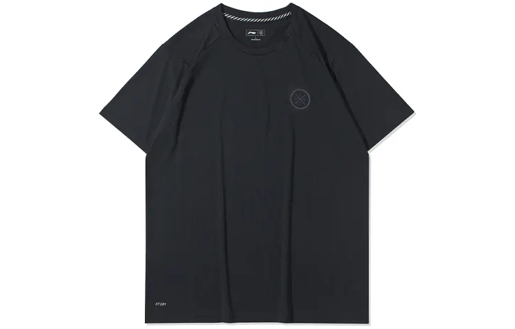 Li Ning T Shirts Men's New Standard Black Crew Neck Moderate Straight Fit