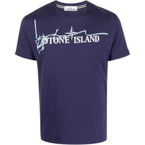 STONE ISLAND T Shirts Men's Purple Crew Neck Moderate Straight Fit