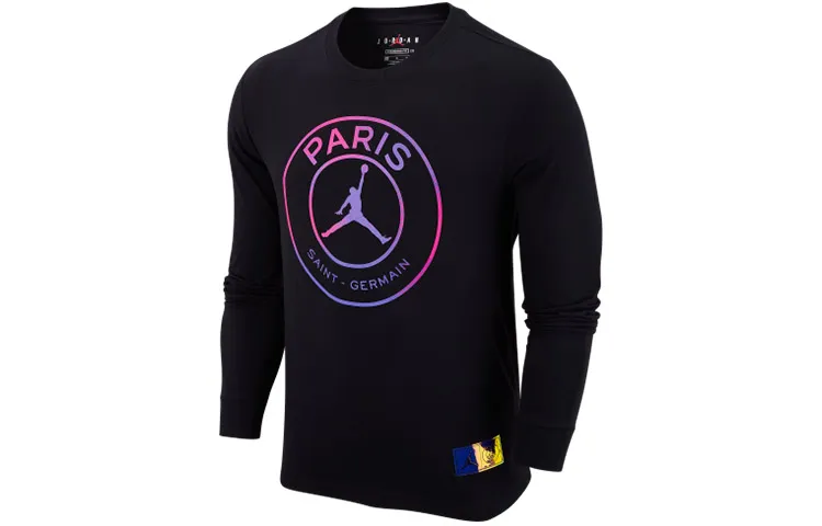 Jordan PSG T-Shirts Men's Black Crew Neck Moderate Straight Fit