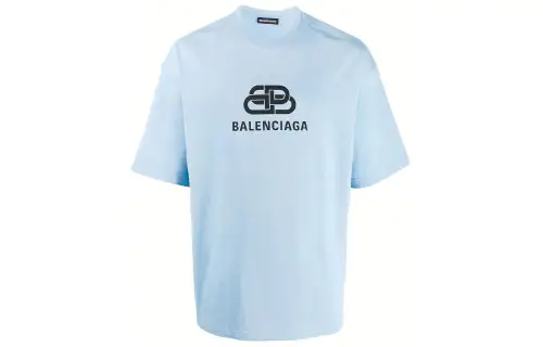 Balenciaga Drop Shoulder Sleeve T Shirt Unisex Light Blue